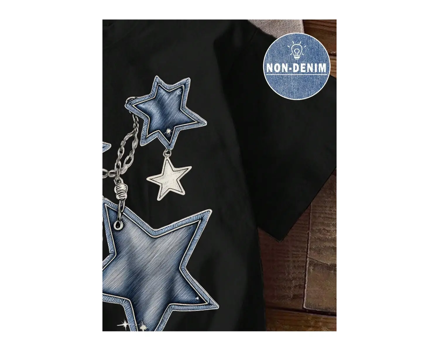 Yıldız Grafikli Yuvarlak Yaka Kısa Kollu Tişört