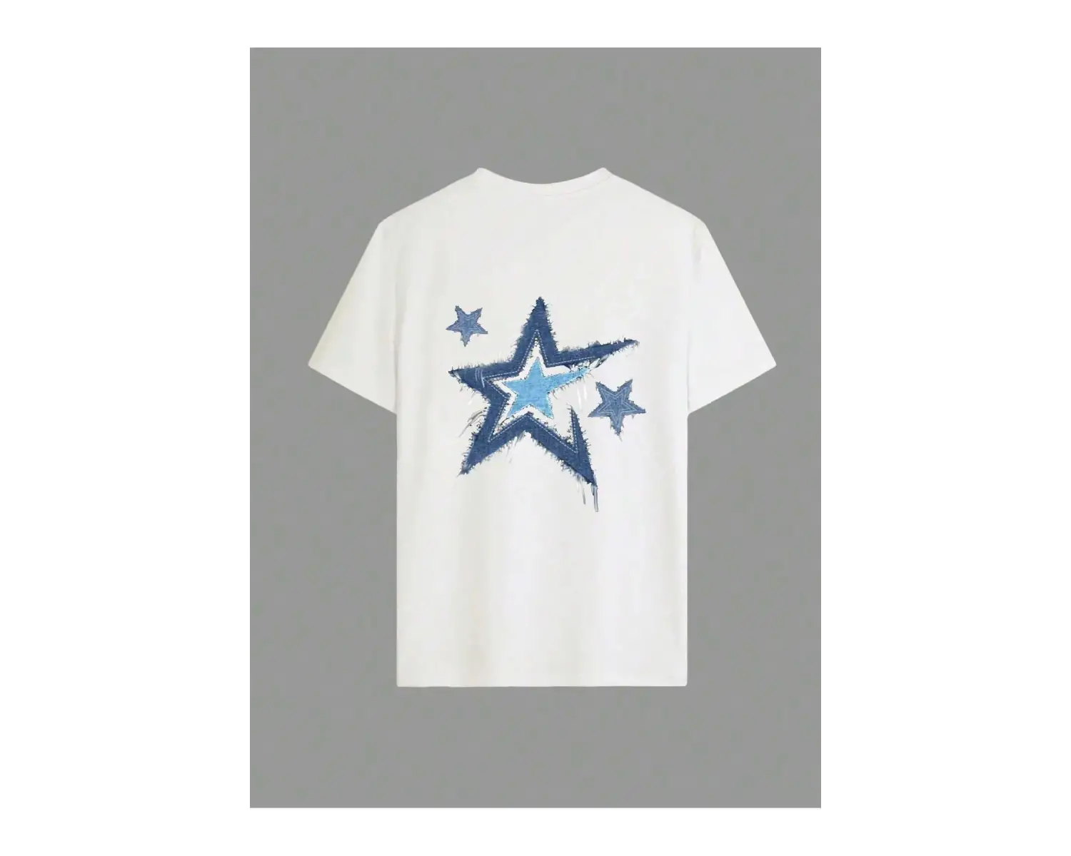 Yıldız Grafikli Yuvarlak Yaka Kısa Kollu Tişört
