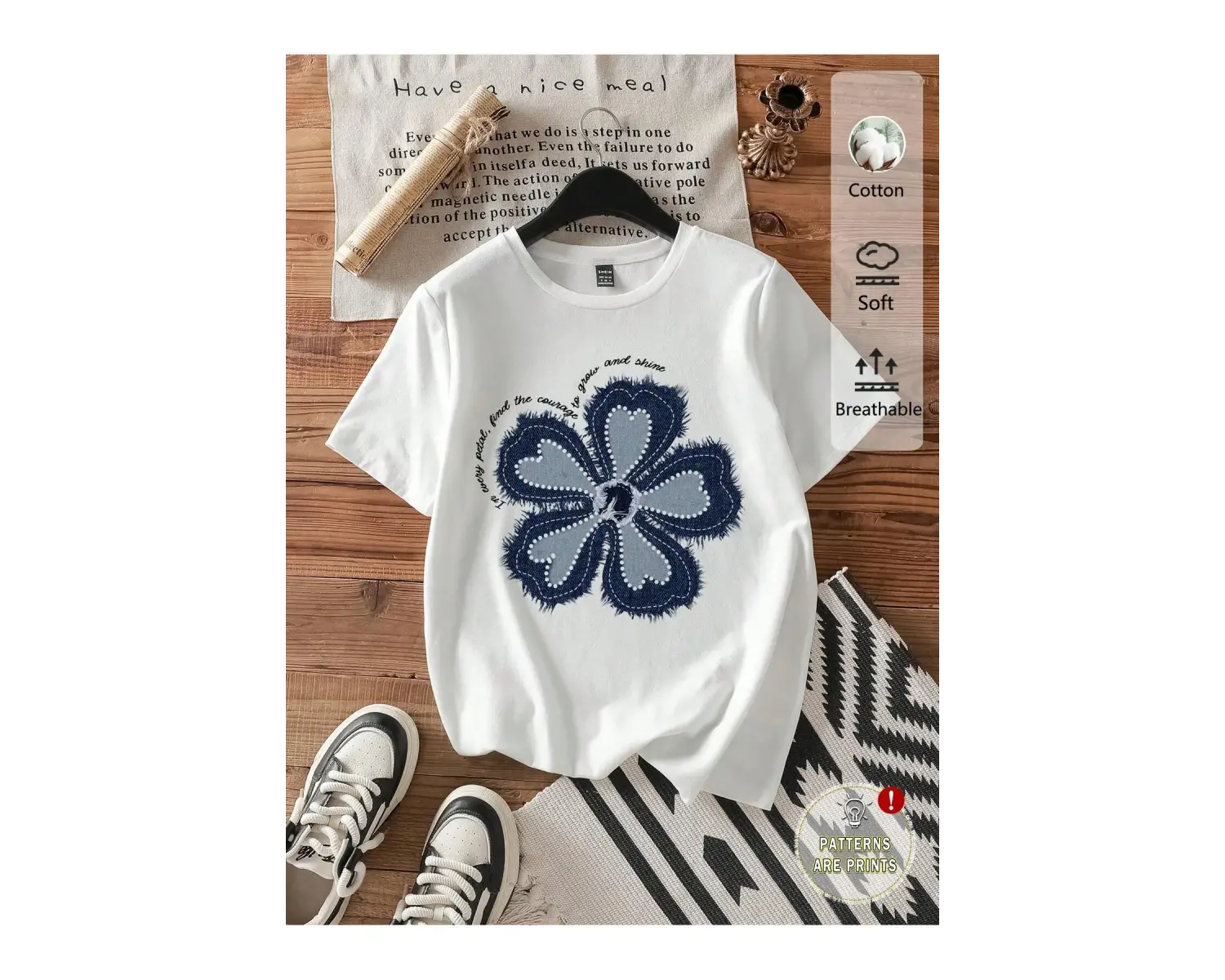 Yıldız Grafikli Yuvarlak Yaka Kısa Kollu Tişört