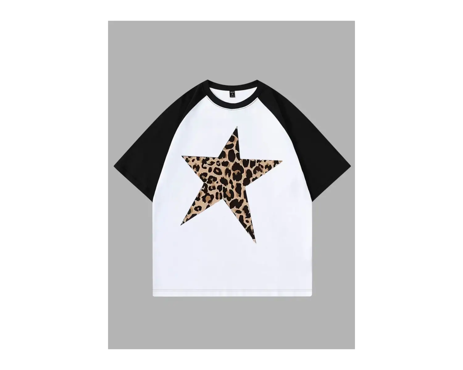 YILDIZ LEOPAR BASKILI ÇİFT RENK T SHIRT