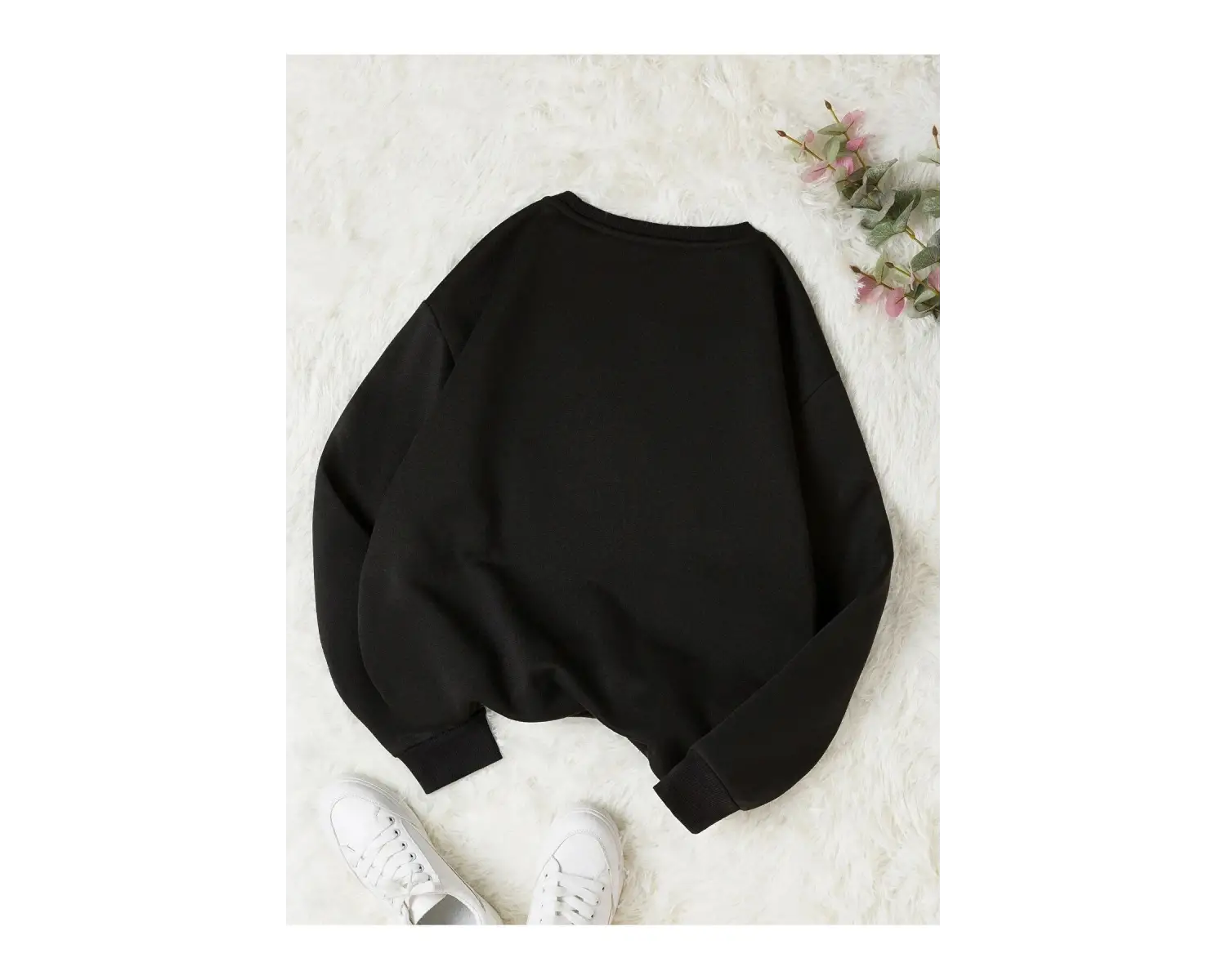 YL Özel Baskılı Renkli Oversize Bisiklet Yaka Pamuklu Sweatshirt Siyah