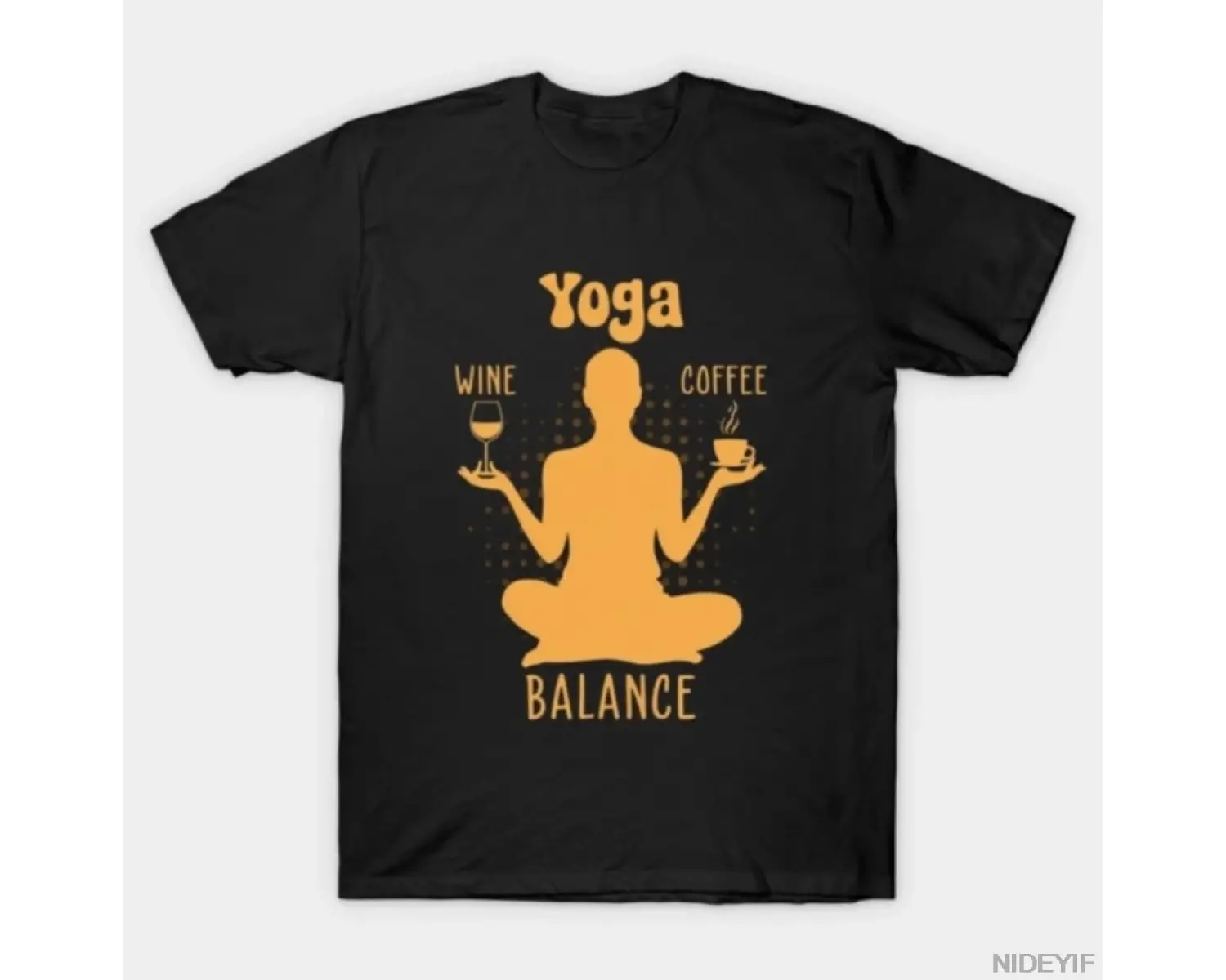 Yoga Denge Kahve ve Şarap Yoga Sevgilisi Komik Hediye T-shirt Erkekler Kadınlar Için % 100% P