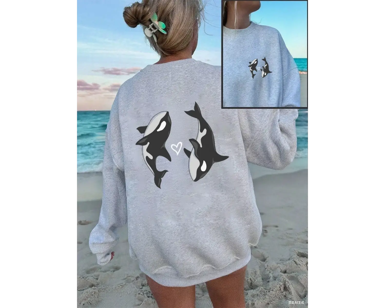 Yunus aşk kalp baskılar tişörtü kadın kış polar sıcak kapüşonlu üstler bisiklet yaka bol giys