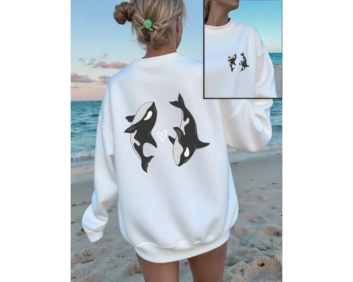 Yunus aşk kalp baskılar tişörtü kadın kış polar sıcak kapüşonlu üstler bisiklet yaka bol giys