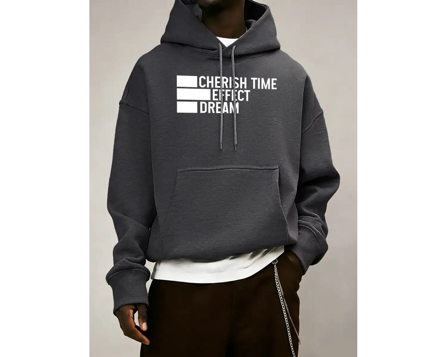 Zamanı Değerlendirin Efektli Rüya Baskılı Erkek Basit Günlük Kapüşonlu Bol Sonbahar Sıcak Uzu