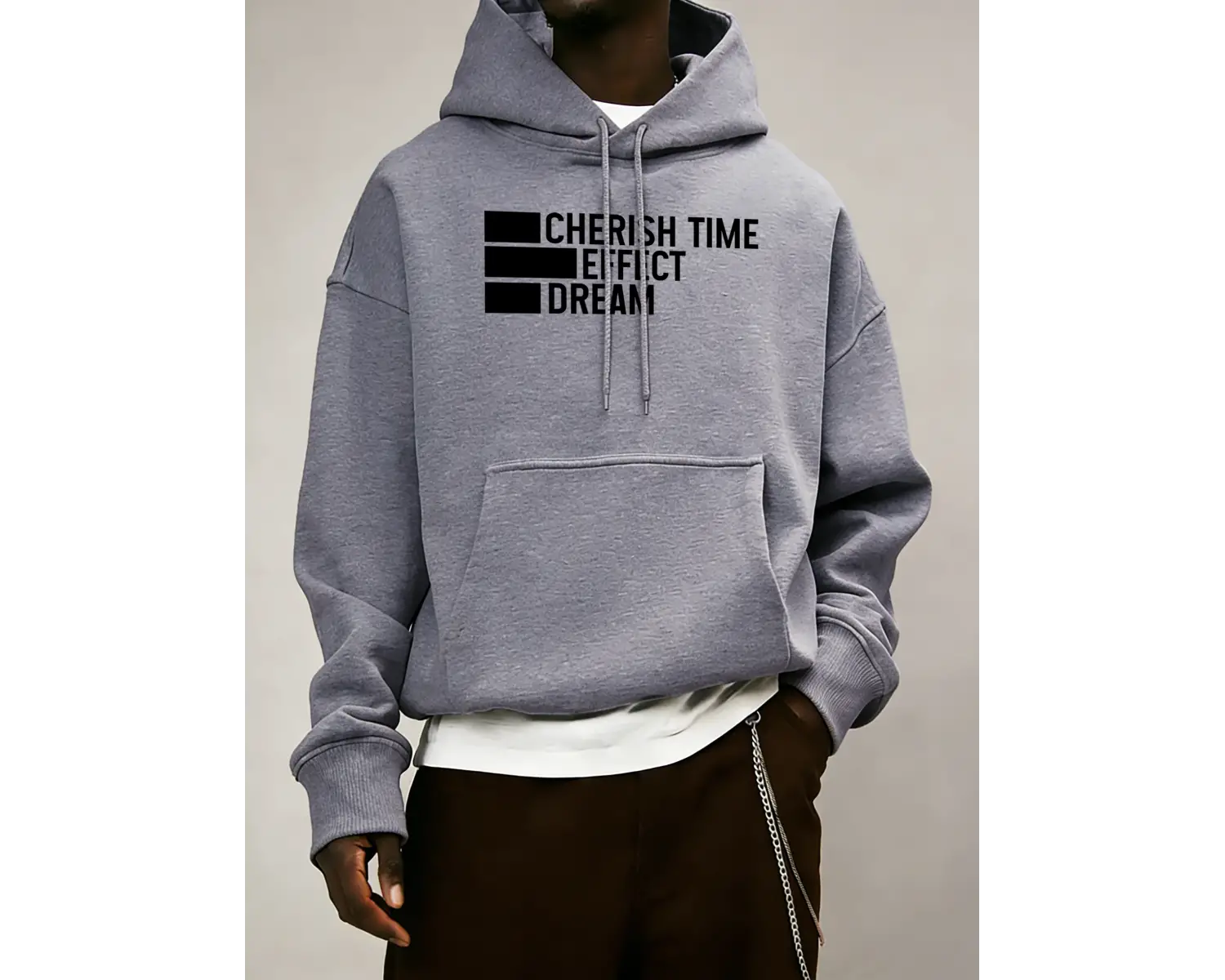 Zamanı Değerlendirin Efektli Rüya Baskılı Erkek Basit Günlük Kapüşonlu Bol Sonbahar Sıcak Uzu