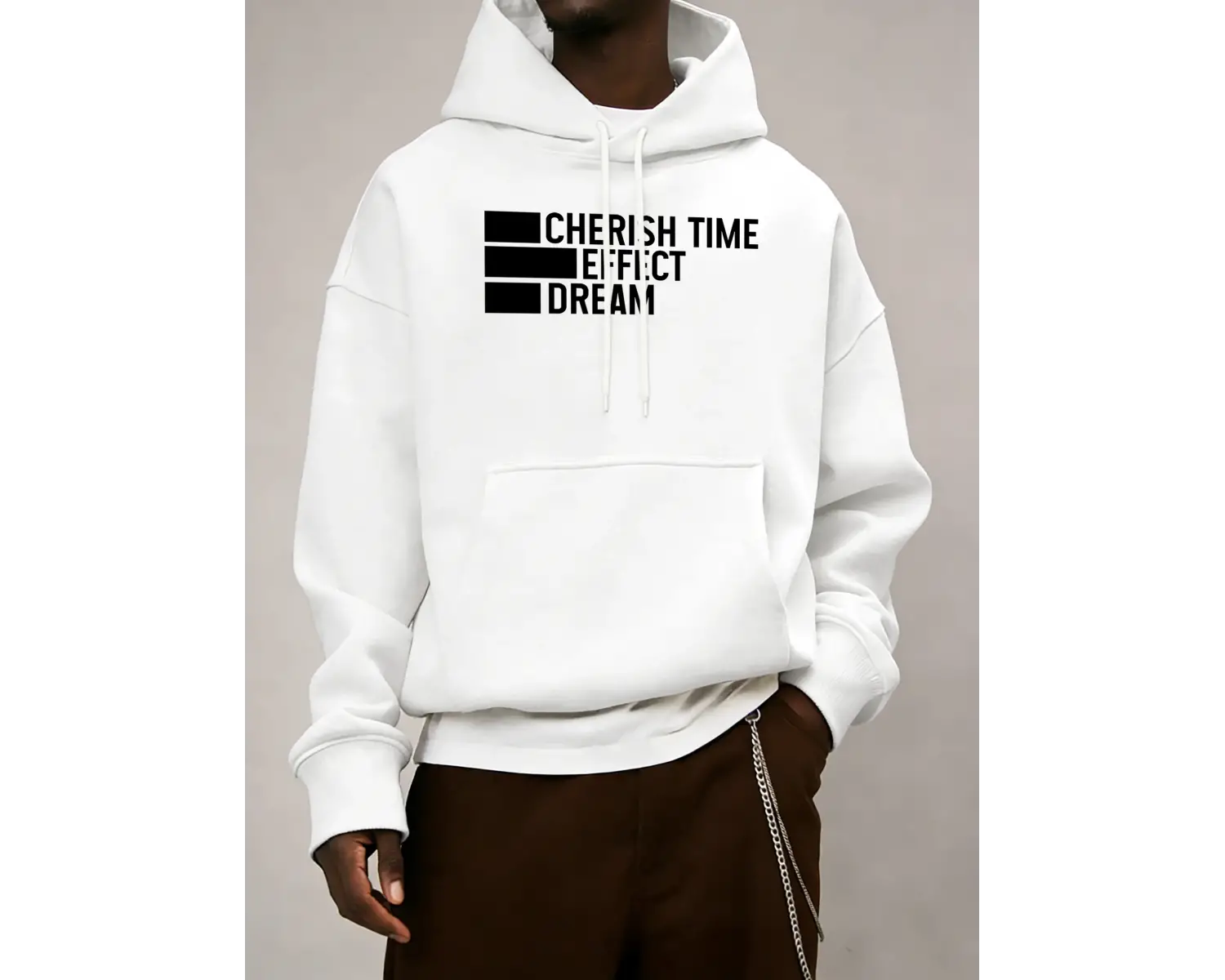 Zamanı Değerlendirin Efektli Rüya Baskılı Erkek Basit Günlük Kapüşonlu Bol Sonbahar Sıcak Uzu