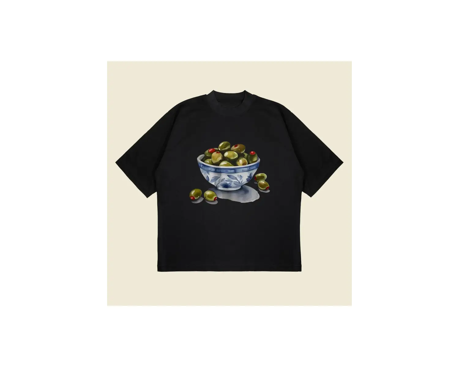 Zeytin Vintage Baskılı Oversize Unisex Pamuklu Nefes Alan Kalın Kumaşlı