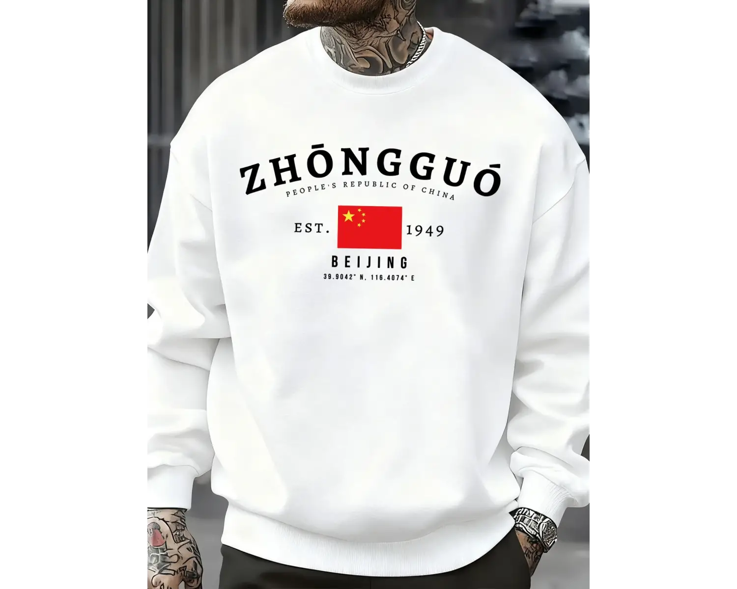 Zhongguo Pekin Çin Desen Sonbahar Erkekler Kazak Sokak Bisiklet Yaka Kazak Moda Sokak Giyim R