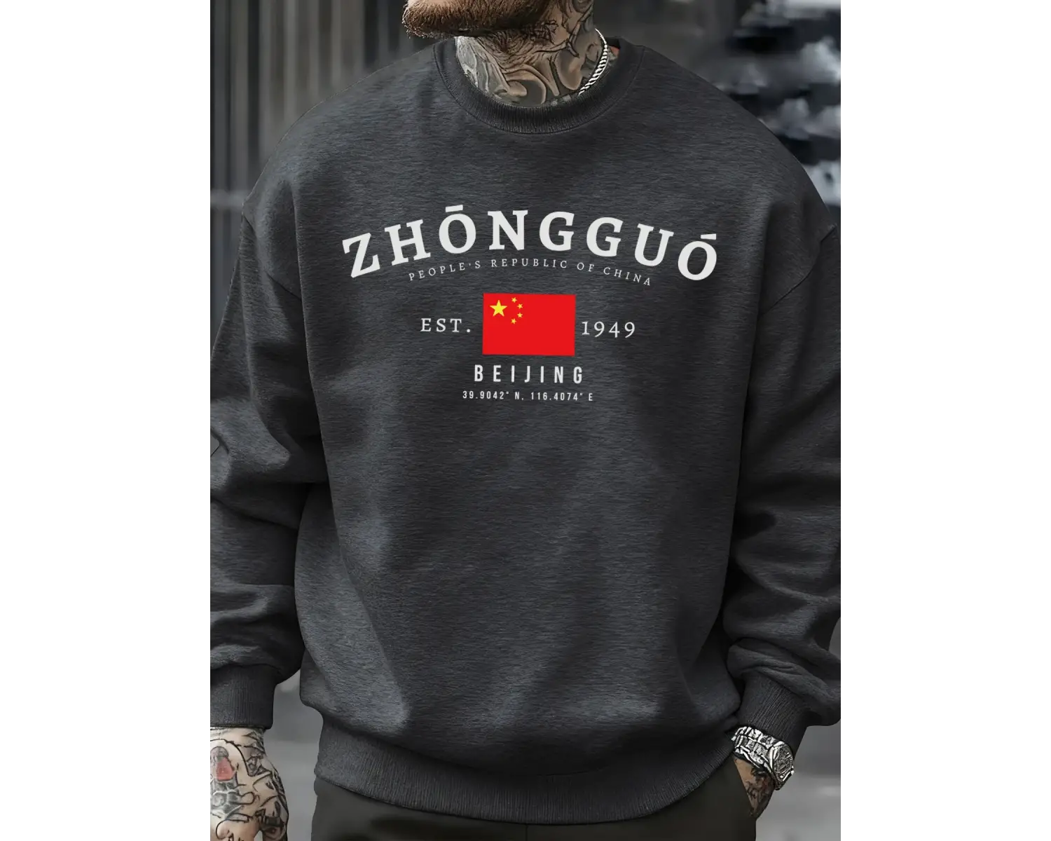 Zhongguo Pekin Çin Desen Sonbahar Erkekler Kazak Sokak Bisiklet Yaka Kazak Moda Sokak Giyim R