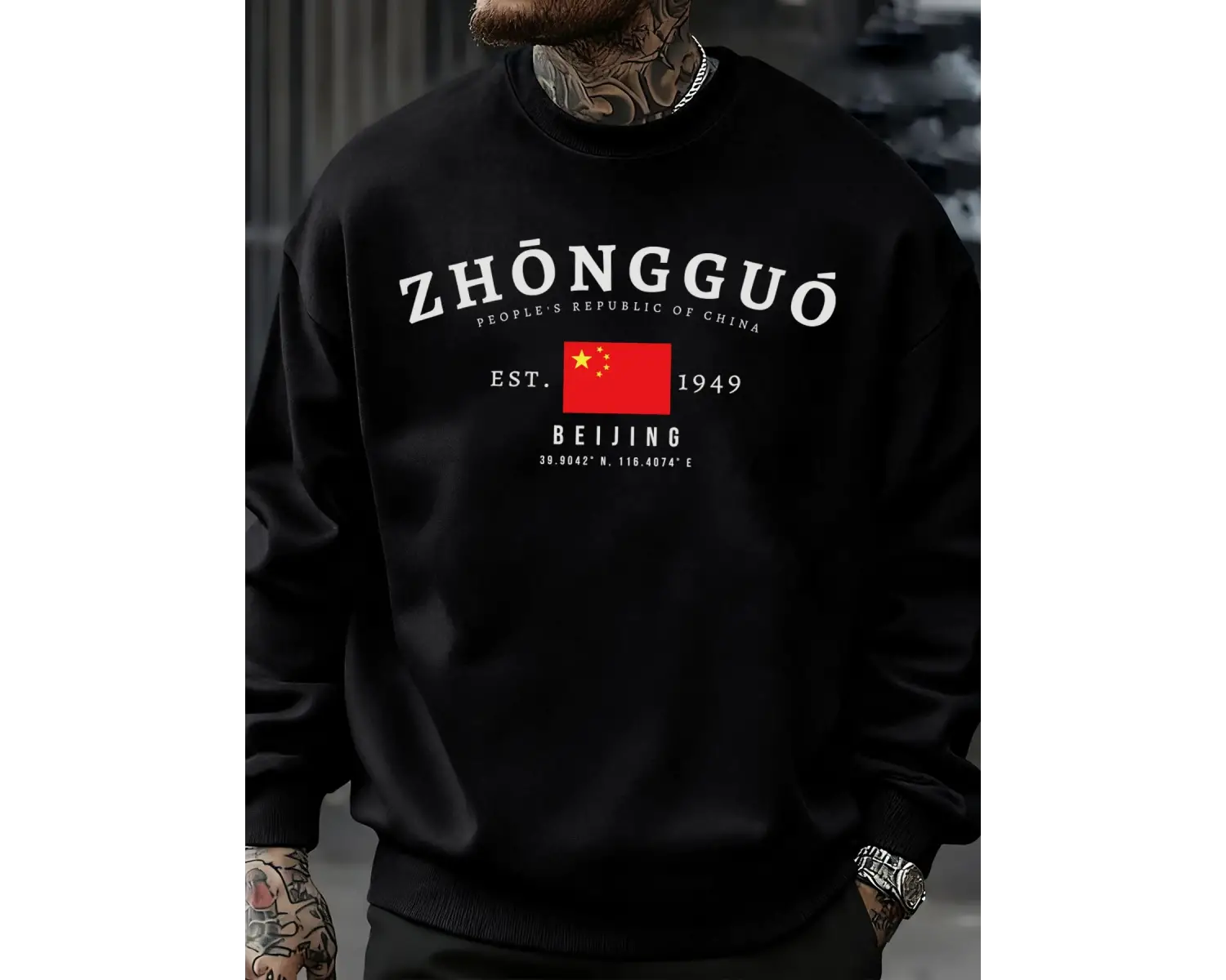 Zhongguo Pekin Çin Desen Sonbahar Erkekler Kazak Sokak Bisiklet Yaka Kazak Moda Sokak Giyim R