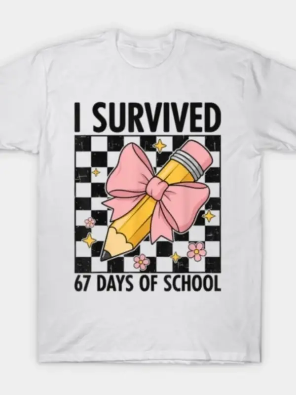 6 7 Okulda Hayatta Kaldım 67 Gün Altı Yedi Öğretmen Tişörtü Erkekler Kadınlar İçin %100 Pamuk