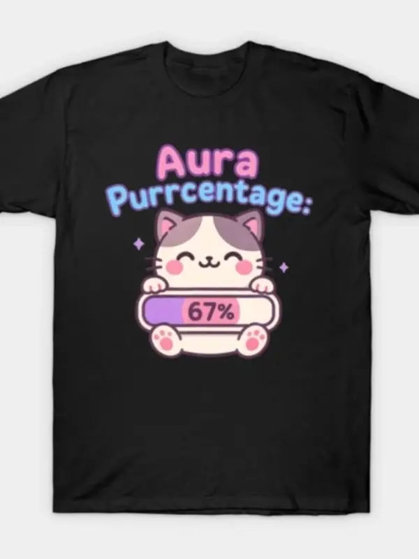 67 Kedi Aura Enerjisi Altı Yedi Nesil Z Alfa Erkek Kadın Tişörtü %100 Pamuk Tişörtler Kısa Ko