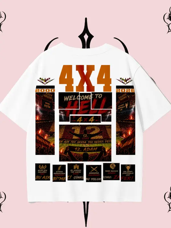 4X4 Şampiyonluk Tişört Oversize Beyaz | 12 Adam Hedef Avrupa Unisex
