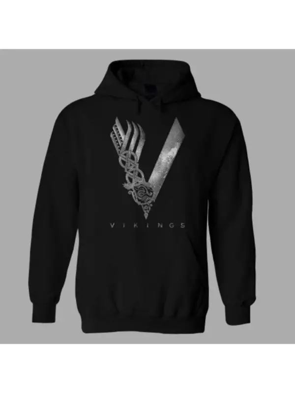 Oversize Vikings Siyah Hoodie