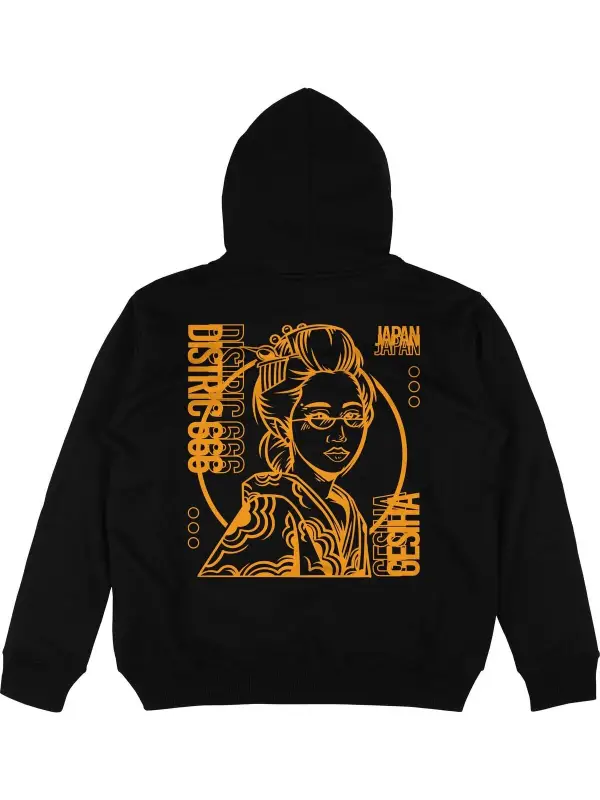 Japan Geisha v2 Siyah Oversize Unisex Kapüşonlu Sweatshirt Hoodie