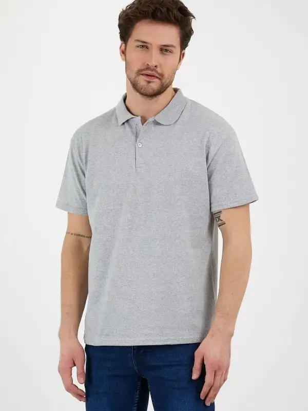 Gri Dar/slim Fitt Polo Yaka Tshirt