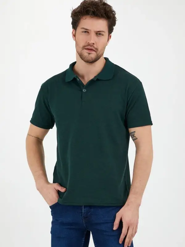 Erkek Slim Fitt Düğmeli Polo Yaka Tshirt