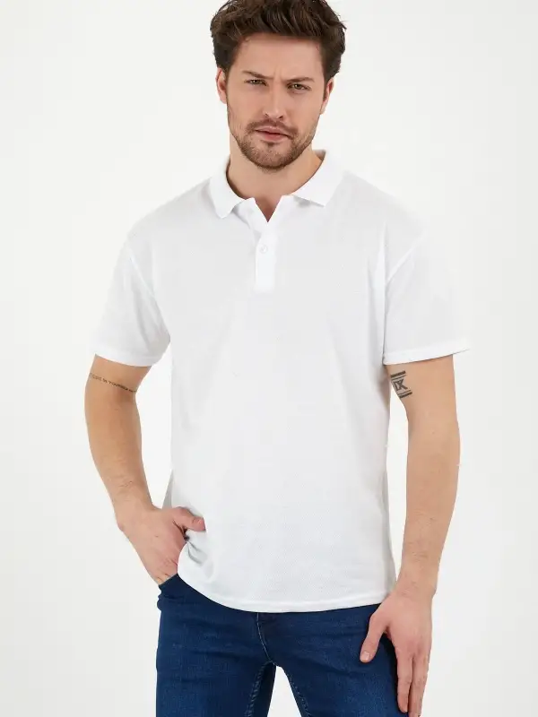 Beyaz Dar/slim Fitt Polo Yaka Tshirt.