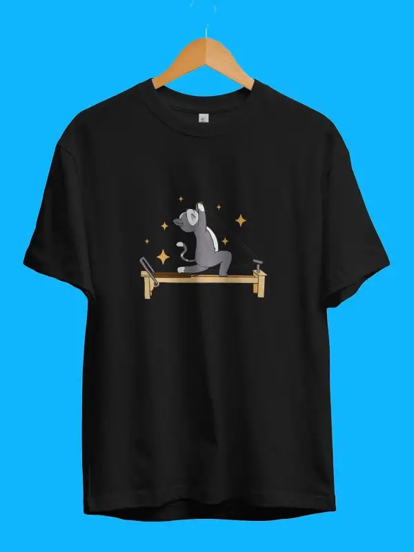 Oversize Reformer Pilates Spor Sporcu Çalışkan Kedi Tasarım Baskılı Unisex Tişört