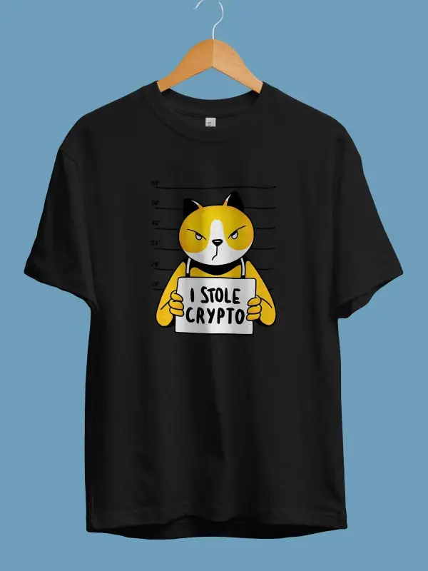 Oversize Bitcoin Kripto Para Holder Kedi Suçlu Ekonomi Yatırım Tasarım Baskılı Unisex Tişört