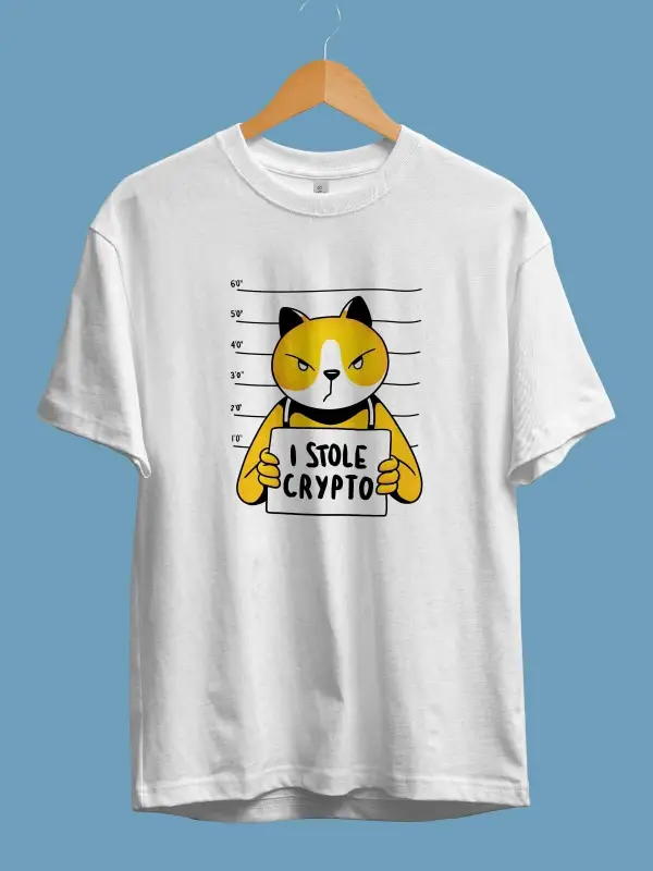Oversize Bitcoin Kripto Para Holder Kedi Suçlu Ekonomi Yatırım Tasarım Baskılı Unisex Tişört