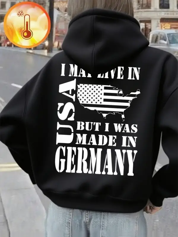 ABDde Yaşarlar Ama Almanyada Üretiyor Baskılı Kapüşonlu Üstler Kadınlar Kışlık Polar Sıcak