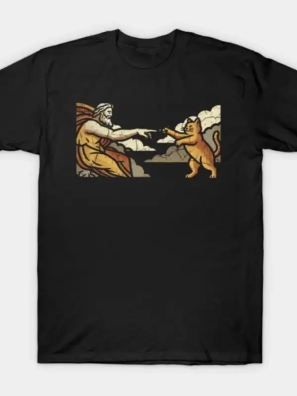 Adem Kedisi Memesi Komik Sanat Rönesans Parodi Tişörtü Erkekler Kadınlar İçin %100 Pamuk Tişö