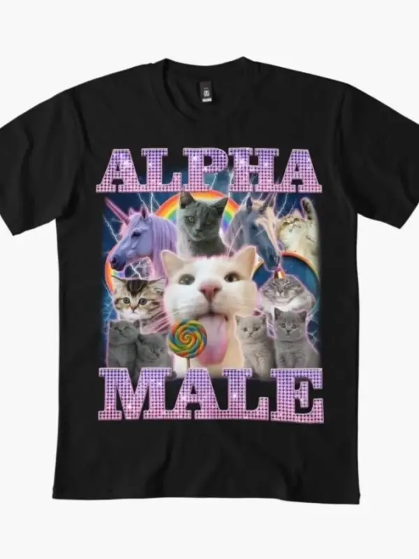 Alfa Erkek Komik Kedi T-shirt Erkekler Kadınlar Için % 100% Pamuk T Shirt Kısa Kollu Üstler 1