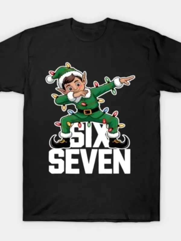 Altı Yedi Dabbing Elf 6 7 Meme Komik Noel Tişörtü Erkekler Kadınlar İçin %100 Pamuklu Tişörtl