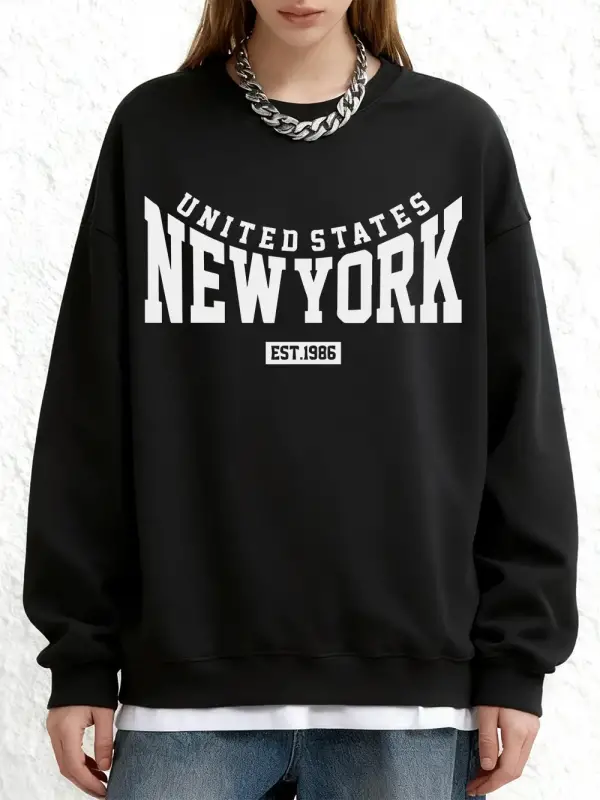 Amerika Birleşik Devletleri New York 1986 Baskılı Kazak Kadın Kışlık Yuvarlak Yaka Kapüşonlu