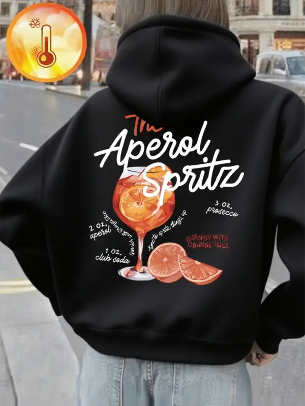 Aperol Spritz Limonlu İçecek Baskılı Kapüşonlu Üstler Kadın Günlük Cepli Sweatshirtler Kışlık