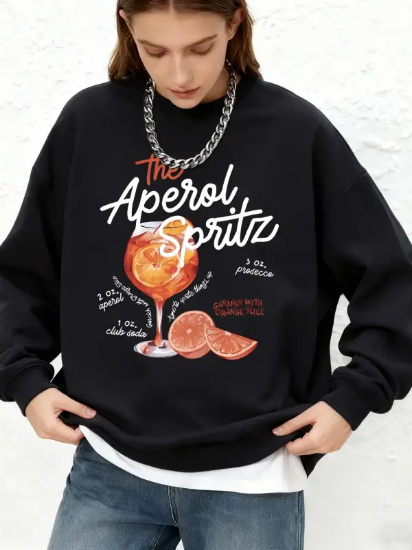 Aperol Spritz Retro Kokteyl Baskılı Kadın Kapüşonlu Üstü Sonbahar Büyük Beden Sweatshirt Spor