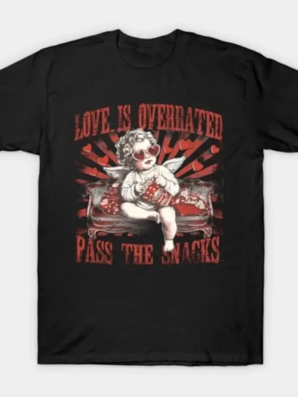 Aşk Abartılıdır Atıştırmalıkları Yerleştir, Komik Sevgililer Günü Aşk Tanrısı Tişörtü Erkekle