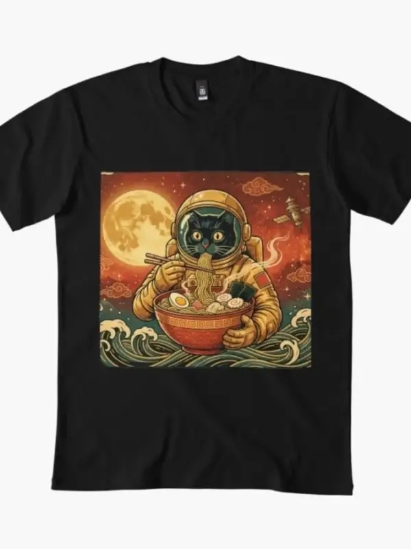 Astronot Kedi Ramen Ay Eriştesi Kedi Sevgilisi T-shirt Erkekler Kadınlar Için % 100% Pamuk T