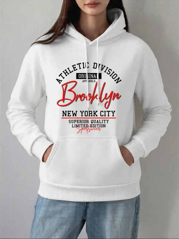 Atletik Bölümü Brooklyn Baskılar Kapüşonlular Bayan Temelleri Sportif Tişörtü Kış Polar Sıcak