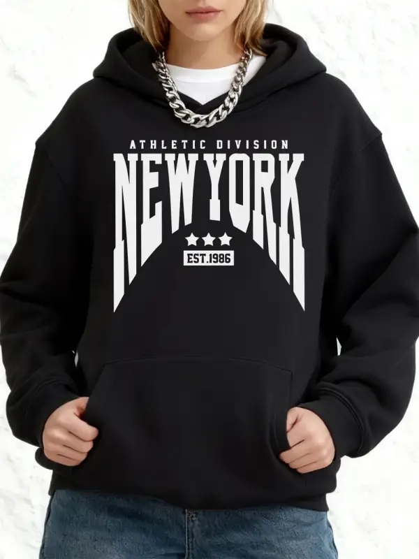 Atletik Bölümü New York Est 1986 Baskılar Pamuk Kapüşonlular Kadın Kış Gevşek Kazak Polar Sıc