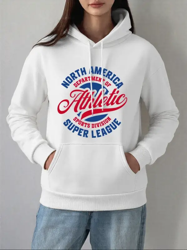 Atletik Spor Bölümü Baskılar Hoodie Kadın Rahat Cep Tişörtü Kış Polar Sıcak Kazak Temelleri S