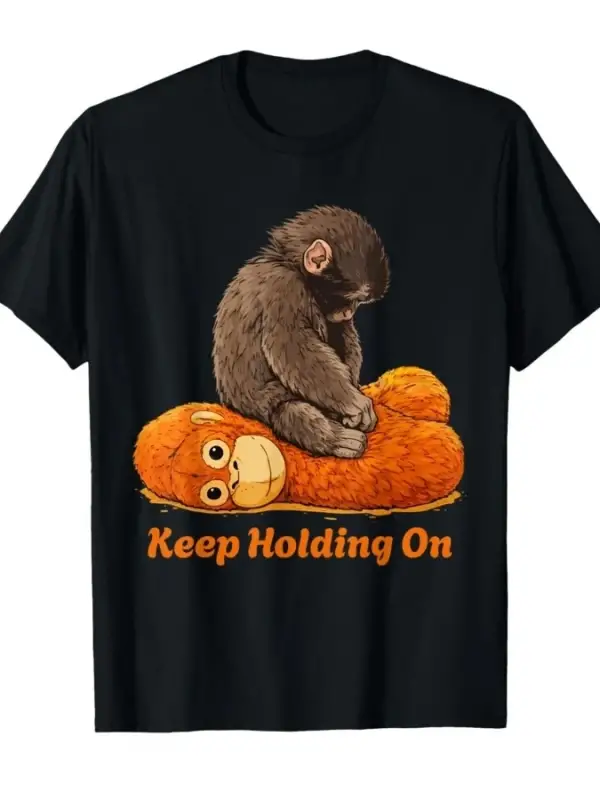 Baby Monkey Punch - Keep Holding on T-shirt Erkek Kadın %100 Pamuklu Tişört Kısa Kollu Üstler