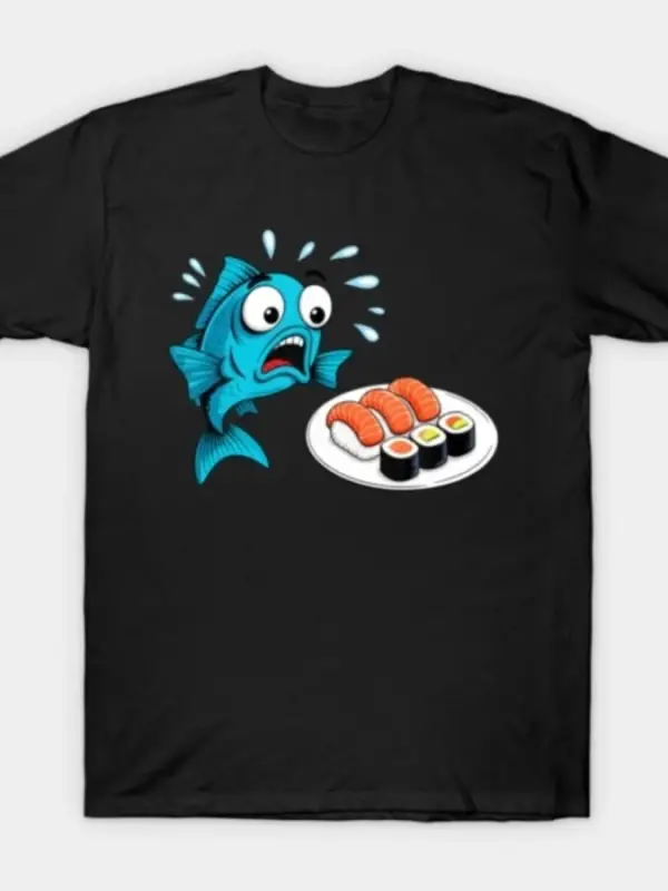 Balık Korkmuş Suşi Japon Yemeği T-shirt Erkekler Kadınlar Için % 100% Pamuk T Shirt Kısa Koll
