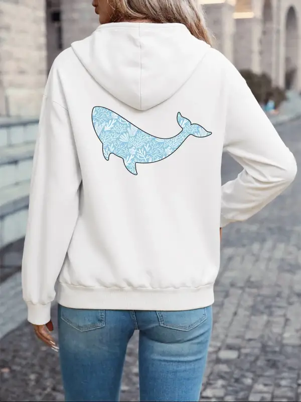 Balina Deniz Mercan Baskılar Hoodies Bayan Gevşek Cep Kazaklar Kış Polar Sıcak Tişörtü Temell