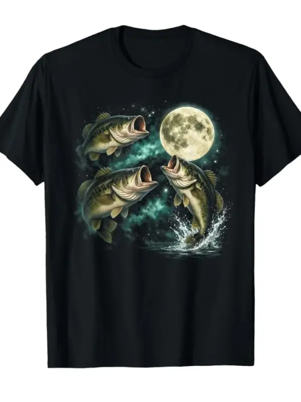 Bas Balık Aya Uluyan Vintage Balıkçı Balıkçı T-shirt Erkekler Kadınlar Için % 100% Pamuk T S