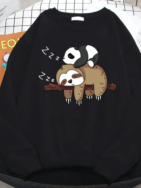 Basit bir Trend kadın tişörtü Panda yalan bir tembel baskı Hoodies rahat all-matematik kazak