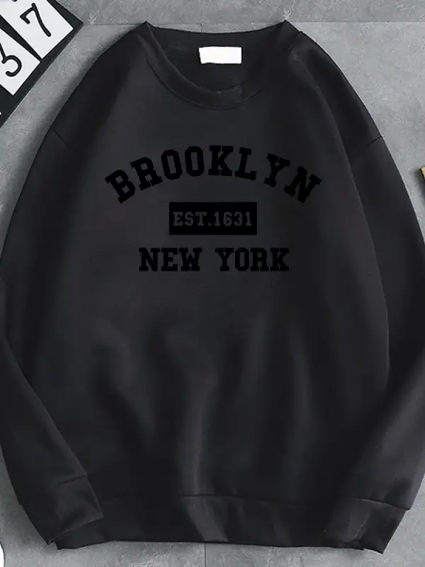 Basit Moda Kadın Kazak Brooklyn Est. 1631 New York Mektup Baskı Kapşonlu Sıcak Rahat Kazaklar