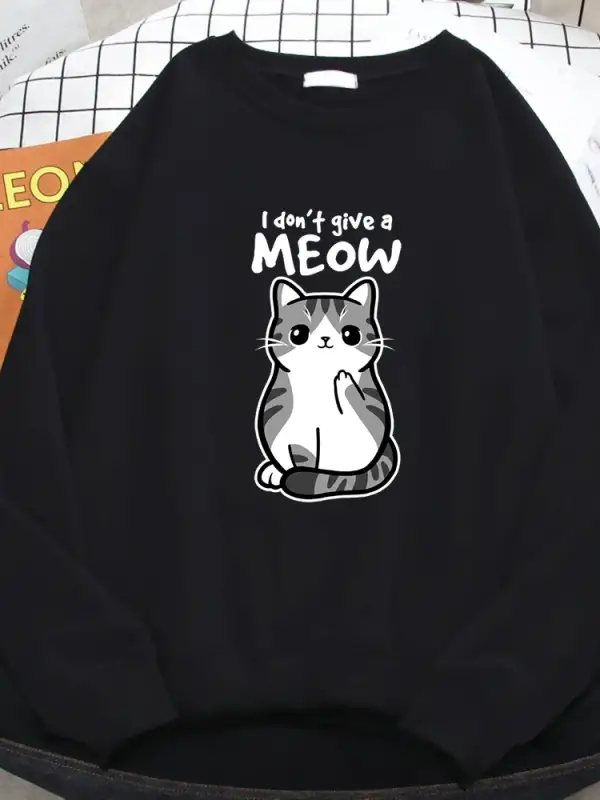 Basit Sonbahar Bayan Kazak Ben Miyav Vermiyorum Komik Kedi Karikatür Hayvancılık Baskı Hoody