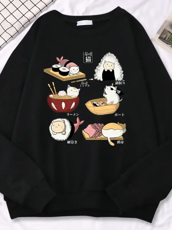 Basit sonbahar kadın kazak suşi CatS gün Harajuku baskı Hoodies Hoodies polar kazak sıcak ge