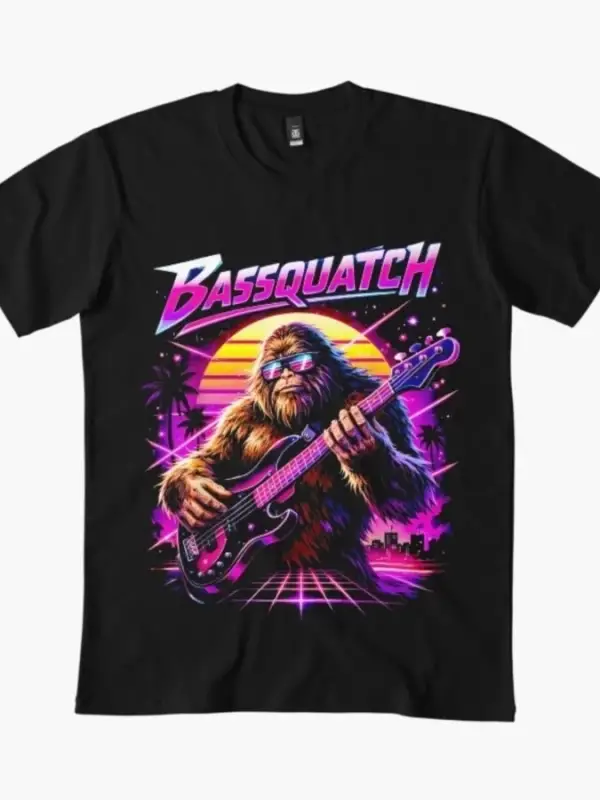 Bassquatch Synthwave Bigfoot Bas Gitar Sasquatch T-shirt Erkekler Kadınlar Için % 100% Pamuk