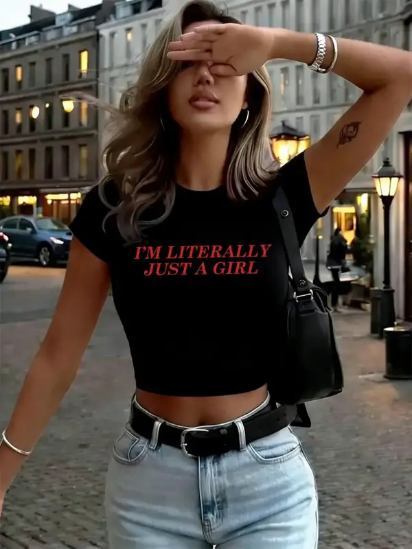 Ben tam anlamıyla sadece bir kızım baskılar kadın kısa tişörtler yaz o-boyun yumuşak üstler s