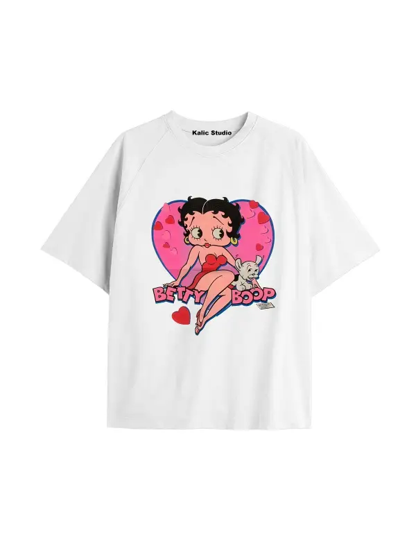 Betty boop özel tasarım oversize t-shirt beyaz