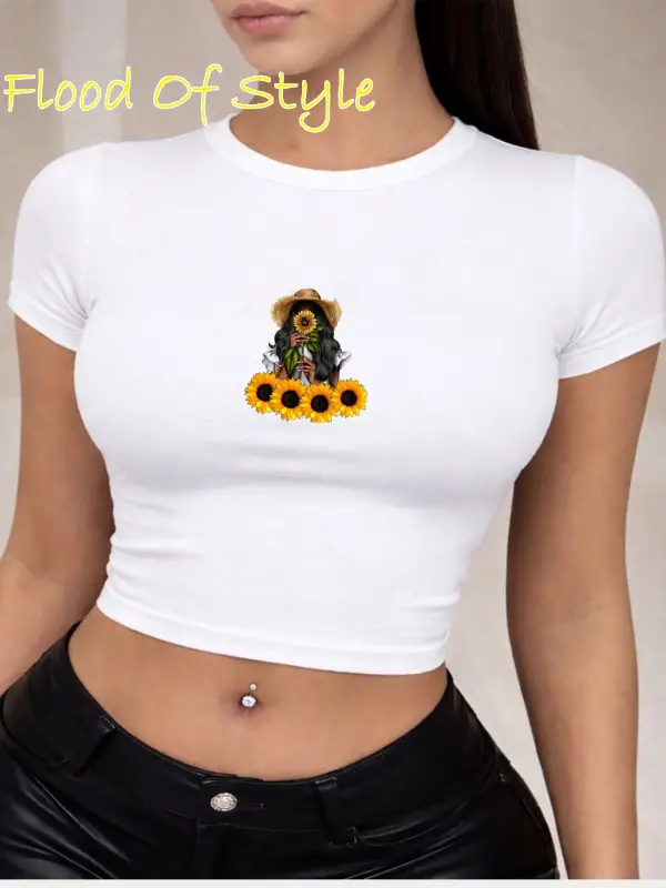 Beyaz Babby Tee ay çiçeği Özel tasarım